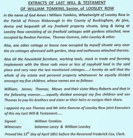William Tomkins Snr Last Will & Testament