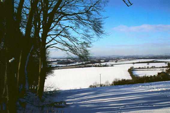 A winter scene from the top of the Grubbin looking across to the Vale of Aylesbury